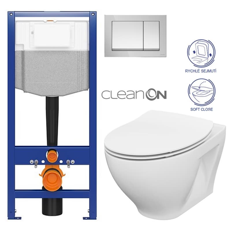 CERSANIT predstenový inštalačný systém s tlačidlom chrom K97-509 + WC CERSANIT CLEANON MODUO + SEDADLO K97-526 509 MO1