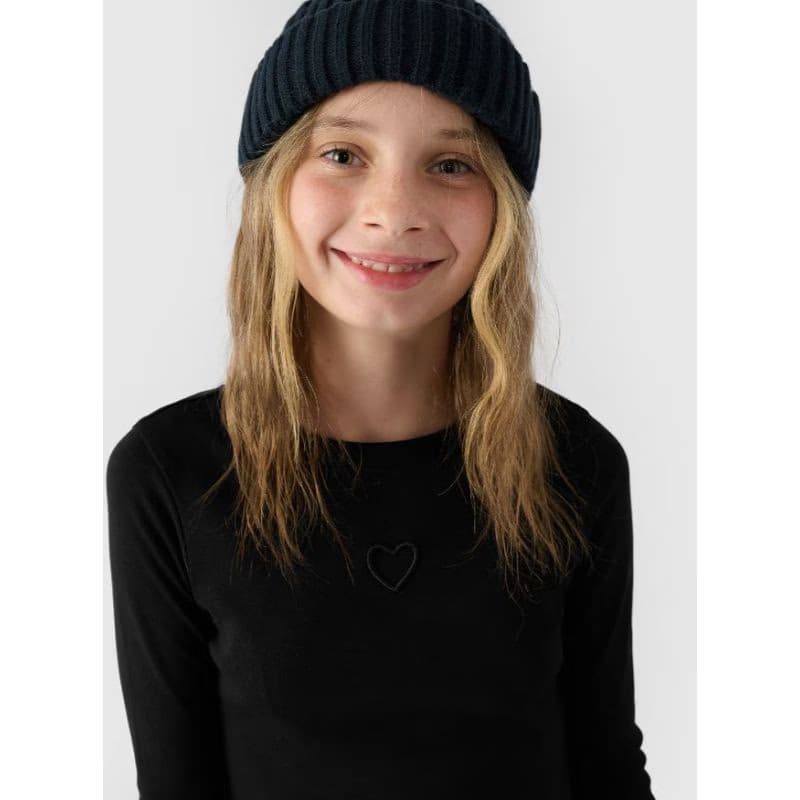 Dievčenské tričko s dlhým rukávom 4F JUNIOR LONGSLEEVE-JWAW24TLONF292-20S-DEEP BLACK 2