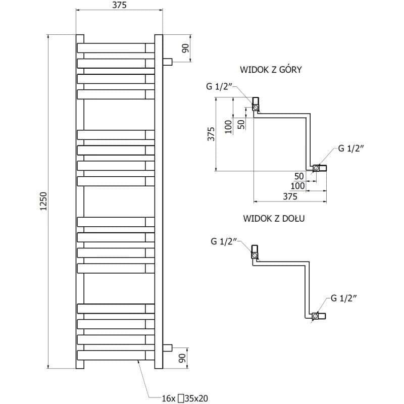 MEXEN - Loop vykurovací rebrík/radiátor 1250 x 375 mm, 666 W, biela W129-1250-350-00-20 3