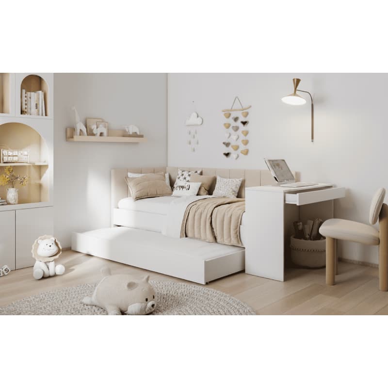 ArtBed Detská posteľ FREYA s prístelkou a so stolíkom | biela 80 x 180 cm