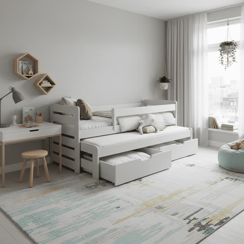 ArtBed Detská posteľ TOMÁŠ II s prístelkou a úložným priestorom | 80 x 180 cm Farba: Biela 2
