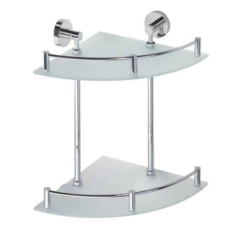 SAPHO - X-ROUND E polička sklo roh dvojitá s hrazdou 280x380x280, chróm XR604