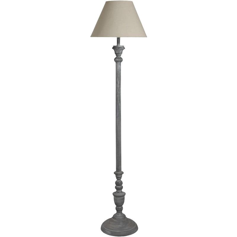 Estila Štýlová vintage sivá vysoká stojaca lampa Ithaka s kužeľovým ľanovým krémovým tienidlom 155 cm