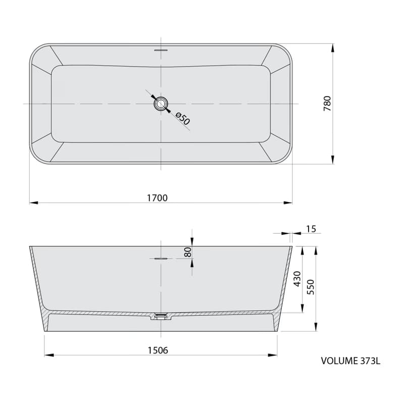 POLYSAN - LEYLA voľne stojaca vaňa 170x78x55cm, rsolid surface, biela mat 92530 2