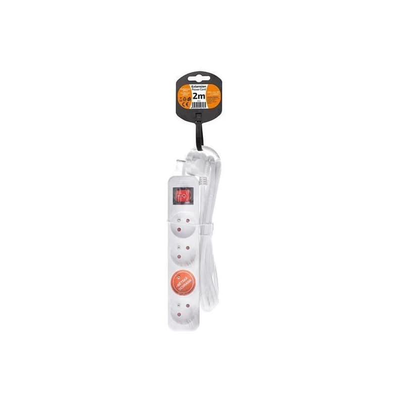 Solight predlžovací prívod, 4 zásuvky, biely, vypínač, 2m 4