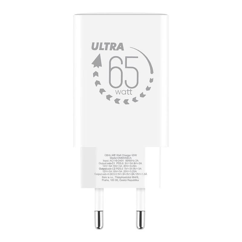 OBAL:ME GaN Cestovná Nabíjačka USB-A + 2xUSB-C 65W White 2