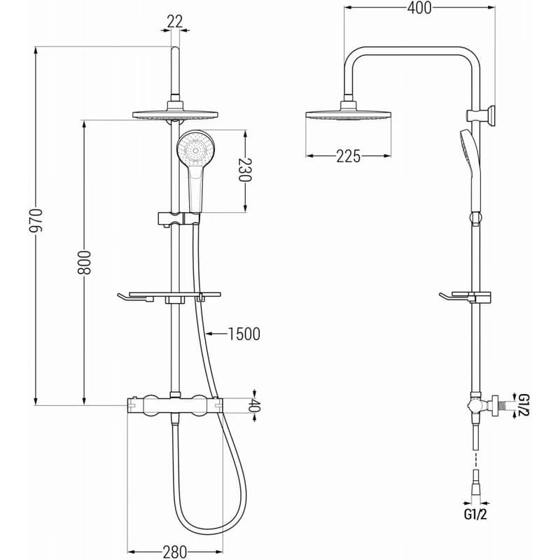 MEXEN/S - KT05 Sprchový stĺp s termostatickou batériou bielej 771500593-20 2