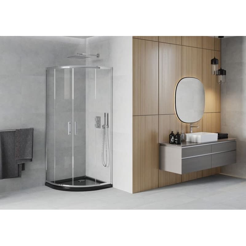 MEXEN/S - Rio štvrťkruhový sprchovací kút 80 x 80, transparent, chróm + vanička so sifónom Flat, čierny 863-080-080-01-00-4170 2