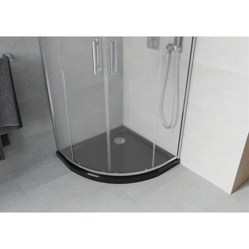 MEXEN/S - Rio štvrťkruhový sprchovací kút 80 x 80, transparent, chróm + vanička so sifónom Flat, čierny 863-080-080-01-00-4170 4