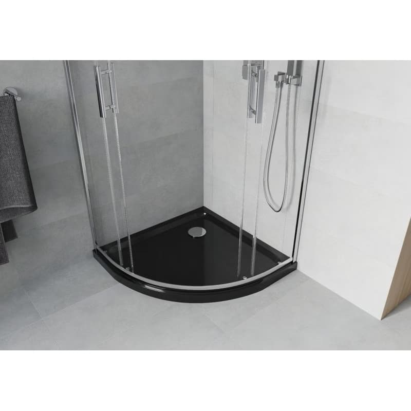 MEXEN/S - Rio štvrťkruhový sprchovací kút 80 x 80, transparent, chróm + vanička so sifónom Flat, čierny 863-080-080-01-00-4170 5