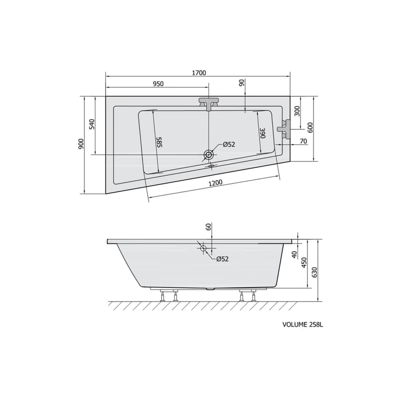 POLYSAN - ANDRA L asymetrická vaňa 170x90x45cm, biela 81111 4