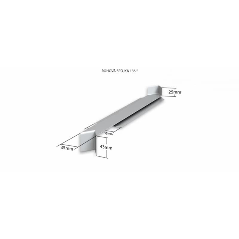 Hliníková R - spojka 135° (k vonkajším ťahaným parapetom) NOS 40 mm pre šírku: 130 mm - Strieborná ELOX CO