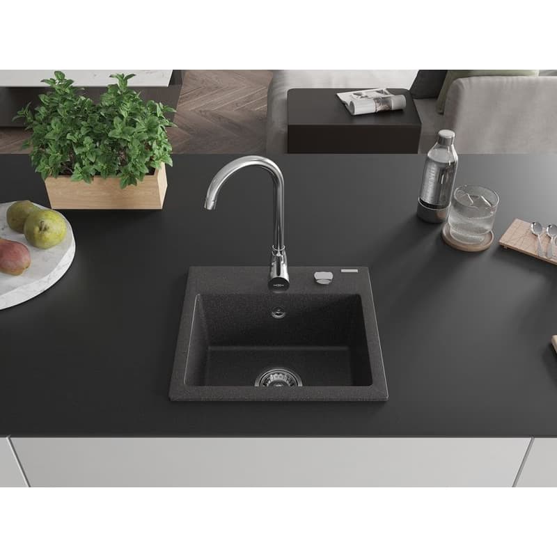 MEXEN MEXEN - Milo granitový drez 1-miska 435x410 mm, čierna škvrnité 6505441000-76 3