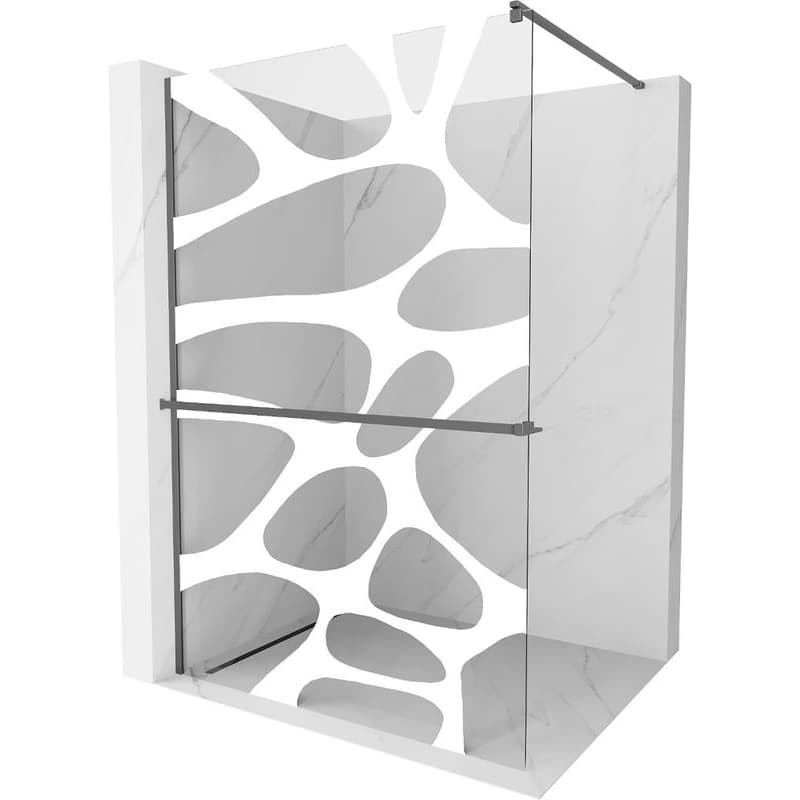 MEXEN/S - Kioto+ Sprchová zástena WALK-IN s poličkou a držiakom uterákov 70 x 200, biely vzor, grafit metal 800-070-121-95-97