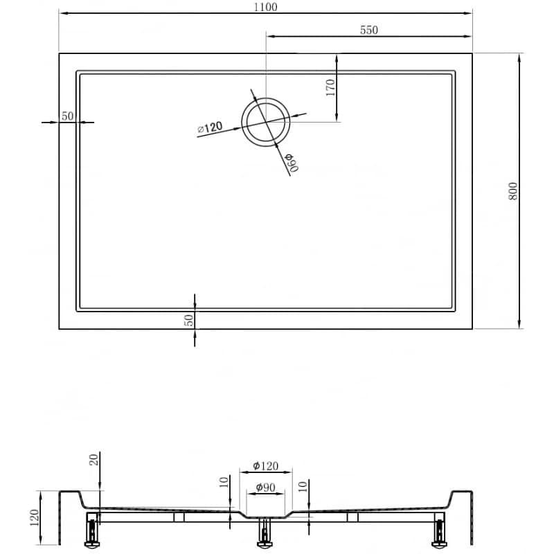 MEXEN - Flow+ sprchová vanička obdĺžniková 80 x 110, čierna mat 46R708011H 6
