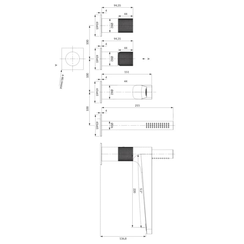 OMNIRES - CONTOUR vaňová batéria 4-otvorová antracyt /AT/ CT8032AT 2