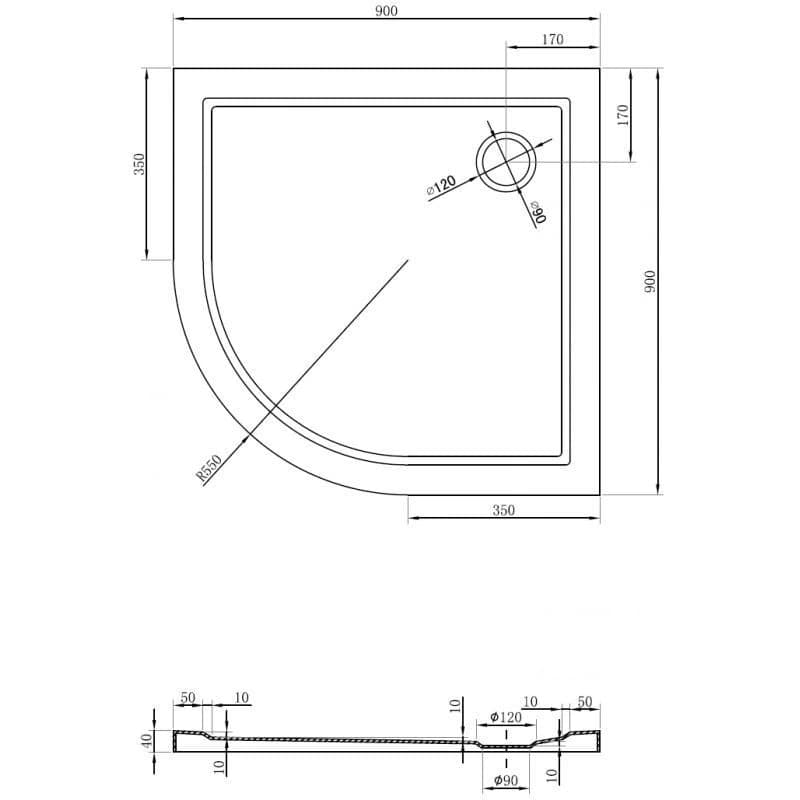 MEXEN - Flow Sprchová vanička štvrťkruh slim 90 x 90, čierna mat 46Q709090 6