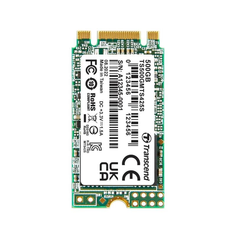 TRANSCEND MTS425S 500 GB SSD disk M.2 2242, SATA III 6 Gb/s (3D TLC), 530 MB/s R, 480 MB/s W