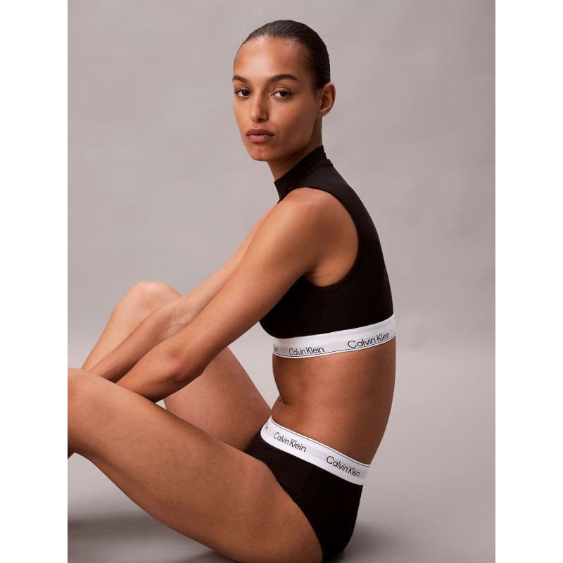 Dámsky top s podprsenkou CALVIN KLEIN Lightly Lined Mockneck Bralette Icon Cotton Modal black 2