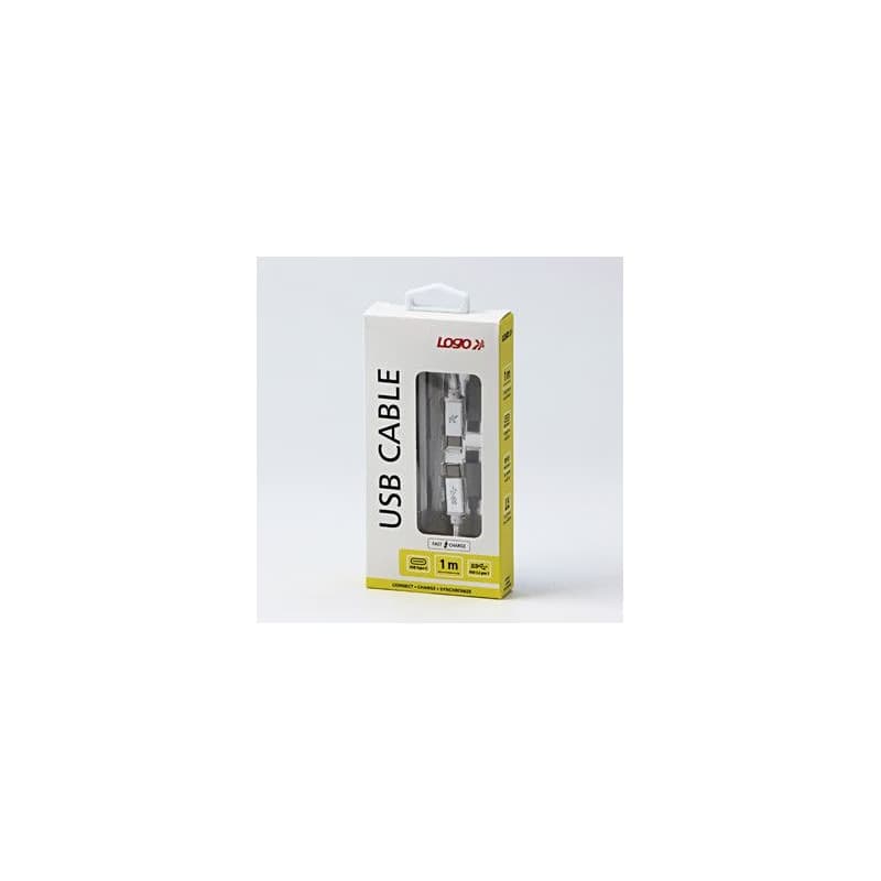 Logo USB kábel (3.2 gen 1), USB C samec - USB C samec, 1m, 5 Gb/s, 5V/3A, biely, box, nylonové opletenie, hliníkový kryt konektora, 3