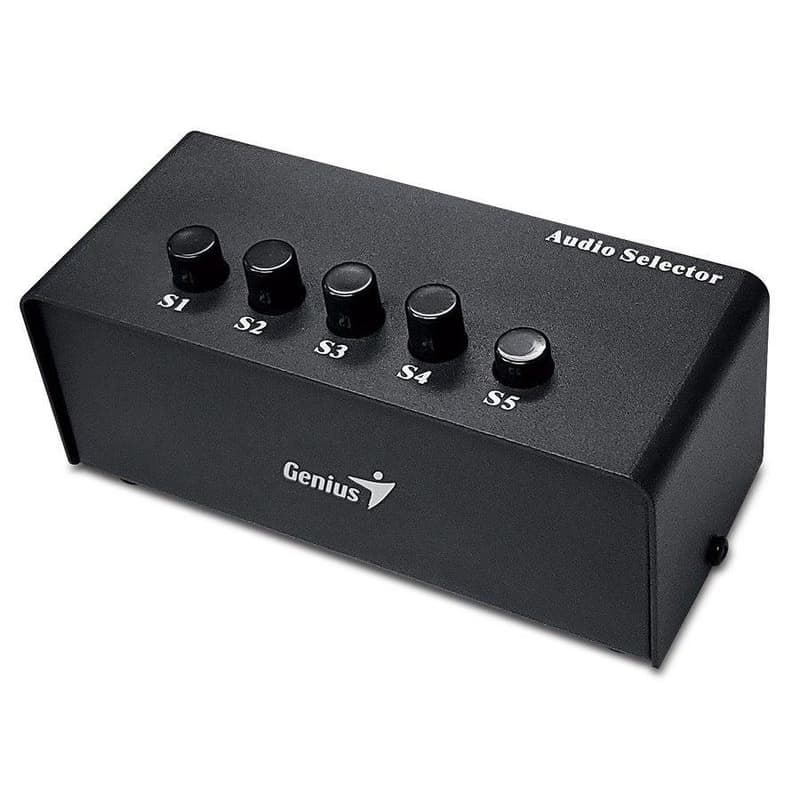 Genius Stereo Switching Box, Prepínač, audio, 2x RCA vstup, 5x 3,5 mm jack výstup, stereo, čierny