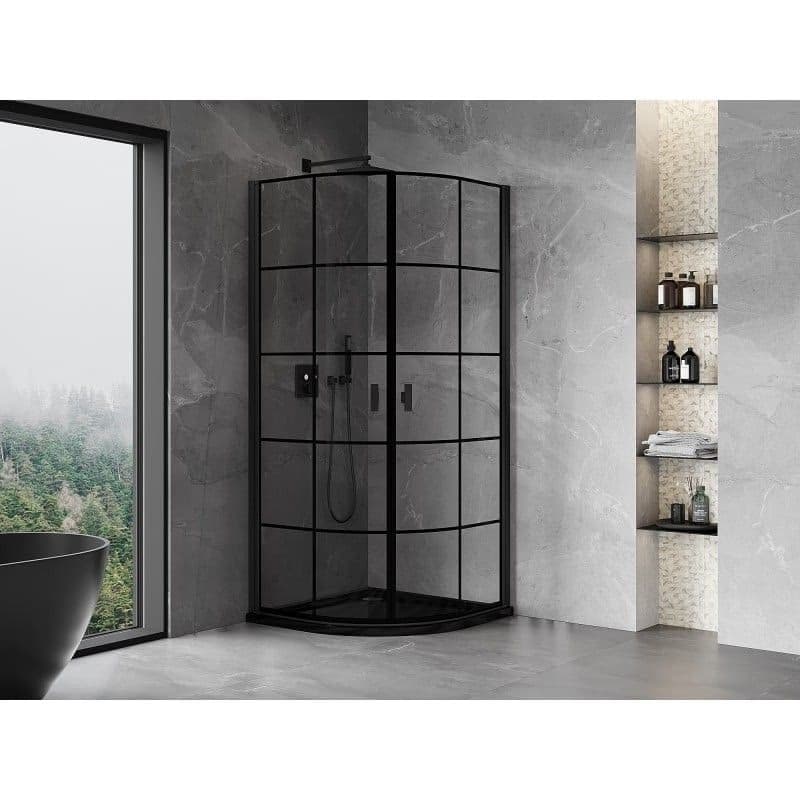MEXEN - MIST dverná časť štvrťkruhová (2d) 90x90x200 cm 6mm čierna, dekor 8A31-090-090-70-77 6