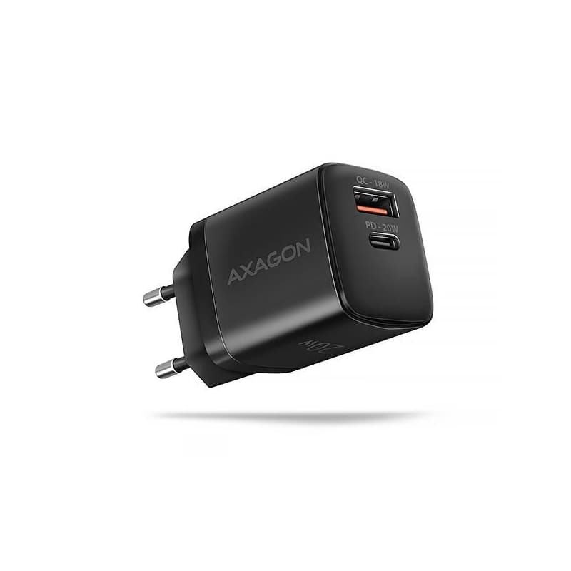 AXAGON ACU-PQ20, nabíjačka do siete 20W, 2x port (USB-A + USB-C), PD3.0/PPS/QC4+/AFC/Apple, čierna