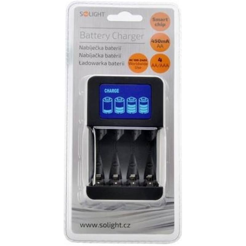 Solight nabíjačka s LCD displejom, AC 230V, 450mA, 4 kanály, AA/AAA, riadená mikroprocesorom 5