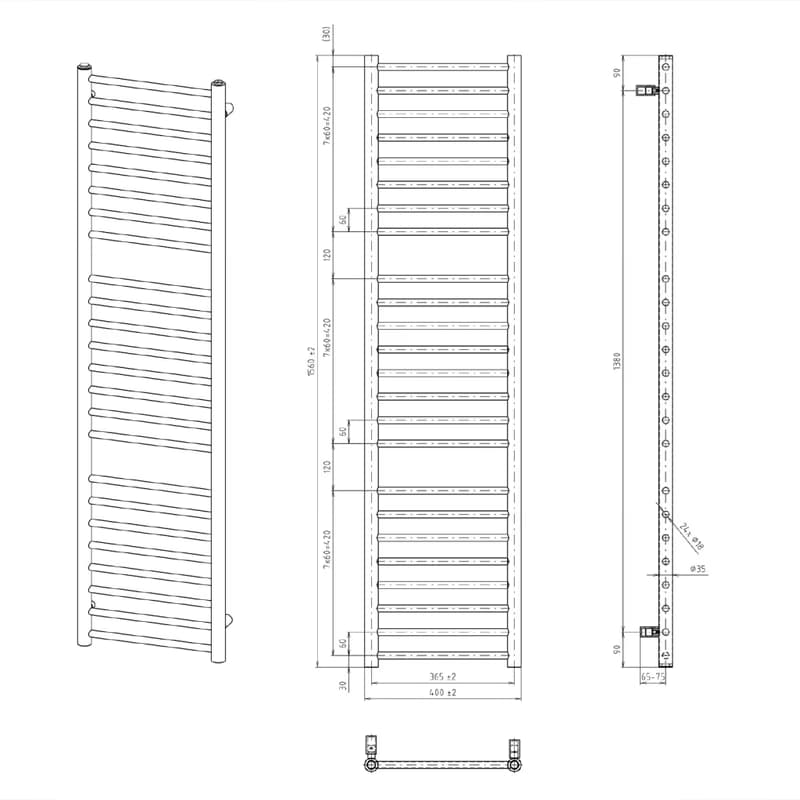 SAPHO - DINA vykurovacie teleso 400x1560 čierny mat IR374B 2