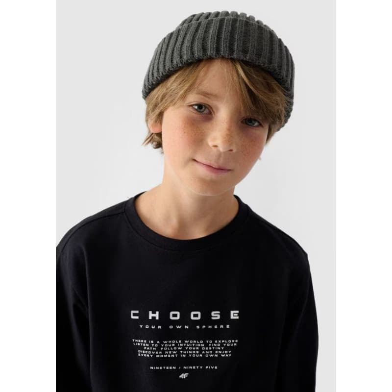 Chlapčenské tričko s dlhým rukávom 4F JUNIOR LONGSLEEVE-JWAW24TLONM294-20S-DEEP BLACK 2