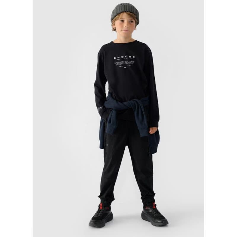 Chlapčenské tričko s dlhým rukávom 4F JUNIOR LONGSLEEVE-JWAW24TLONM294-20S-DEEP BLACK 4