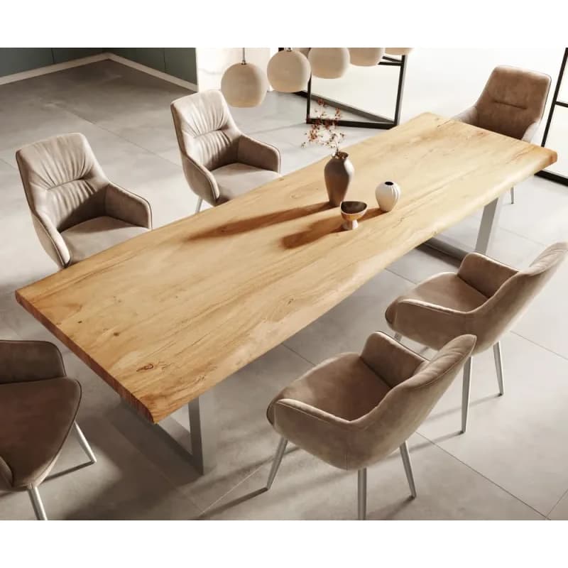 Jedálenský stôl Edge 300x100 XL akácia prírodná nerezová oceľ široký 4