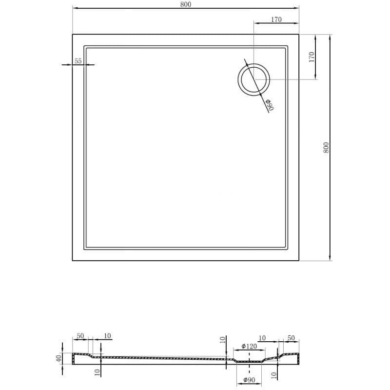 MEXEN - Flow Sprchová vanička štvorcová slim 80 x 80, čierna mat 46S708080 6