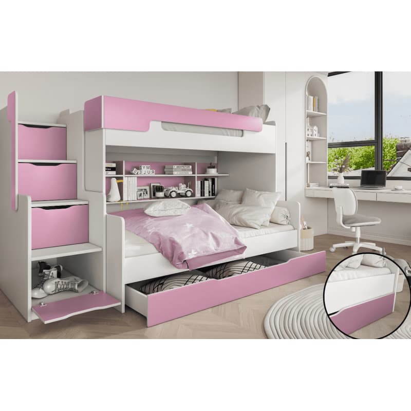 ArtBed Detská poschodová posteľ s roštom HARRY | biela/ružová 120 x 200 cm 2