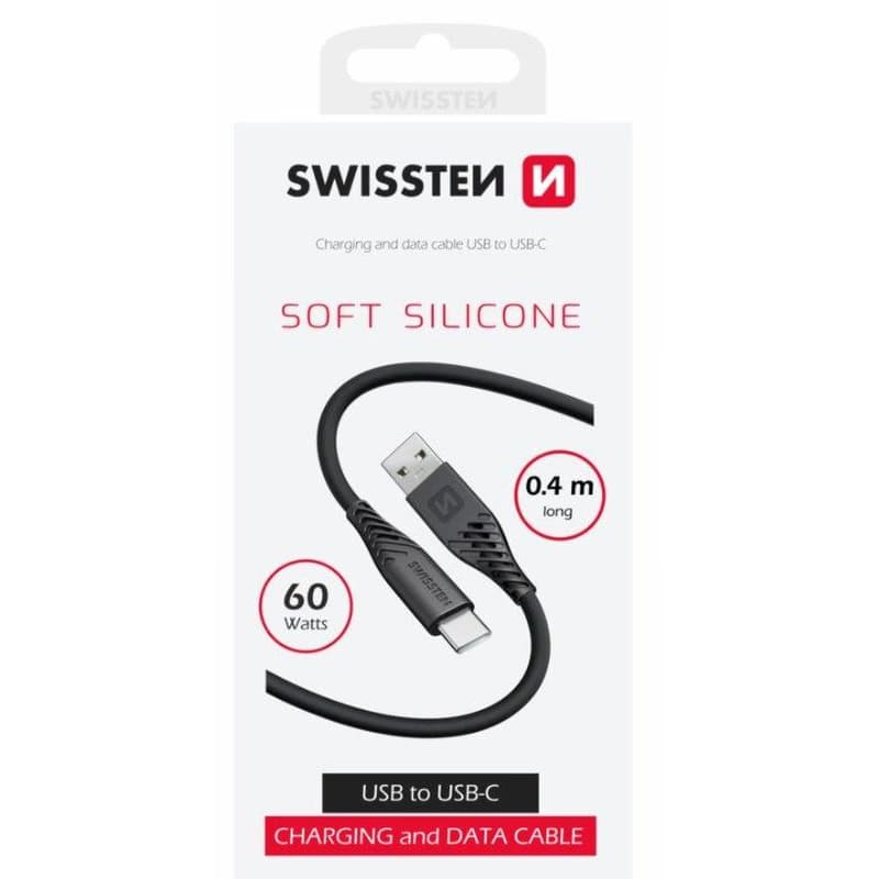SWISSTEN DÁTOVÝ KÁBEL SOFT SILICONE USB / USB-C 0,4 M ČIERNY