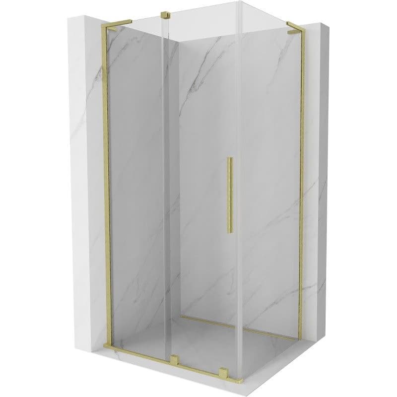MEXEN/S - Velar L sprchovací kút, posuvné dvere 110 x 70, transparent, zlato kartáčovaná 871-110-070-03-55