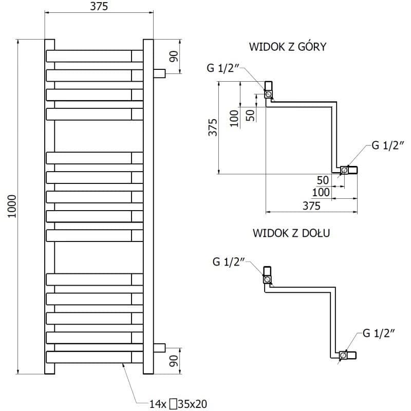 MEXEN - Loop vykurovací rebrík/radiátor 1000 x 375 mm, 572 W, biela W129-1000-350-00-20 3