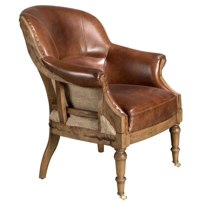 Estila Luxusné vintage kreslo Arachio s koňakovo hnedým poťahom z pravej kože s vyrezávaným masívnym rámom 93 cm