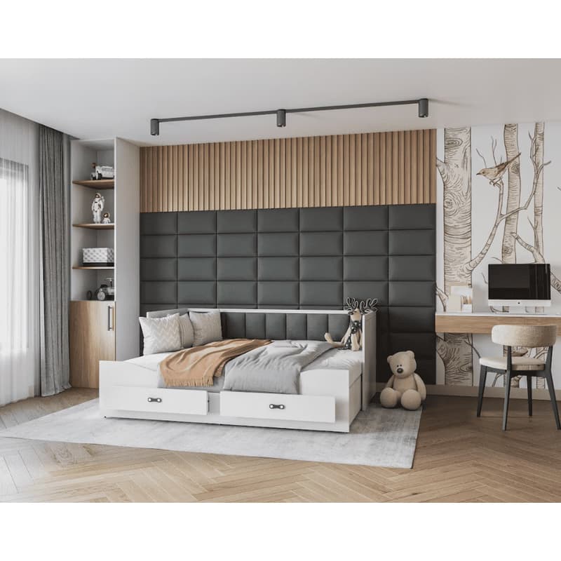 ArtAJ Rozkladacia posteľ EMMELINE s matracom | biela/grafit 80 x 200 cm 3