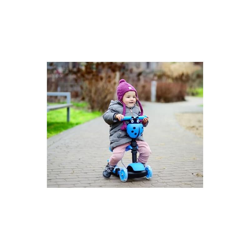 Detská kolobežka 2v1 Lienka so svietiacimi LED kolesami, modrá 4