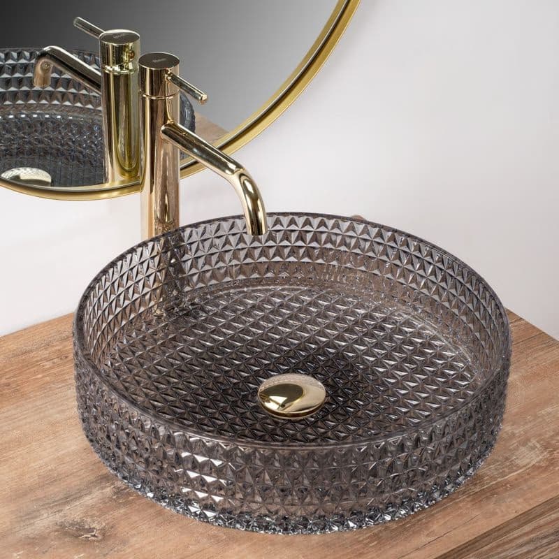 REA - Umývadlo na dosku Cristal Grey 39 nikl Ring REA-U8880 2