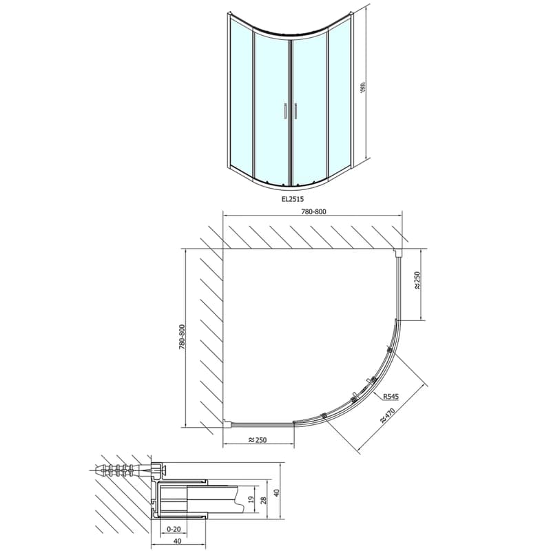 POLYSAN - EASY štvrťkruhová sprchová zástena 800x800, L/R, číre sklo EL2515 2