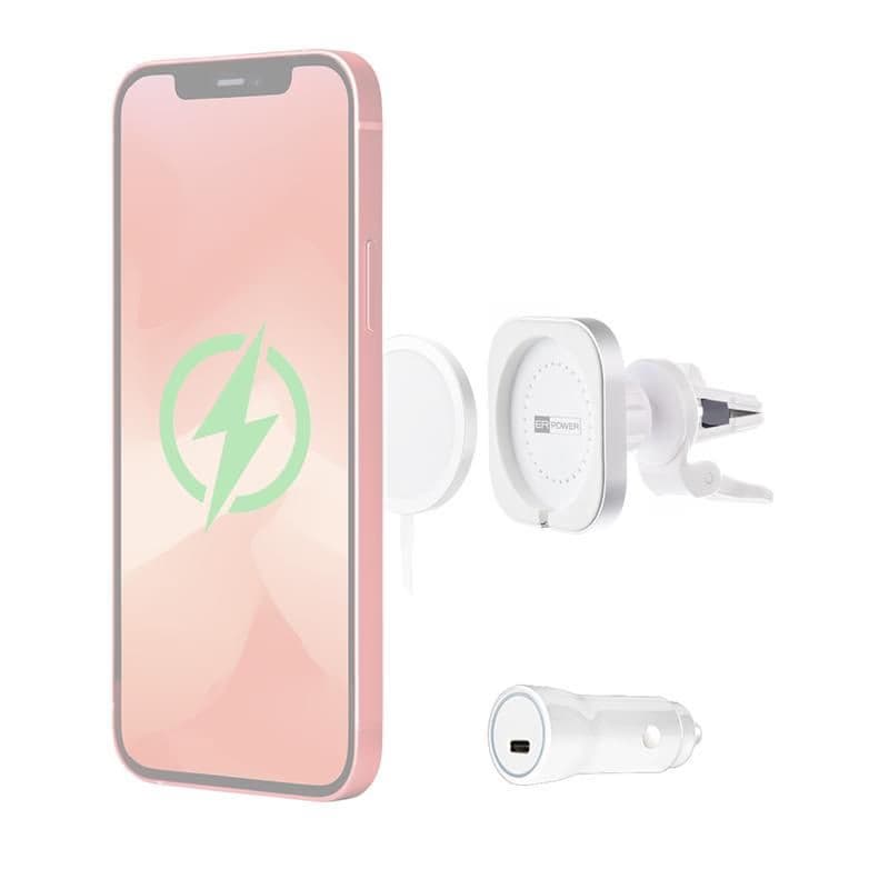 ER POWER CAR VENT MOUNT držiak pre MagSafe nabíjačku + 20W autonabíjačka - biela 2