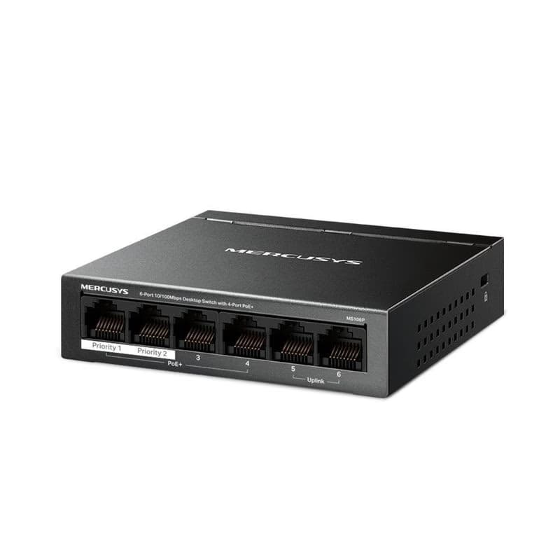 MERCUSYS switch MS106P (6x100Mb/s, 4xPoE+, 67W, fanless) 2