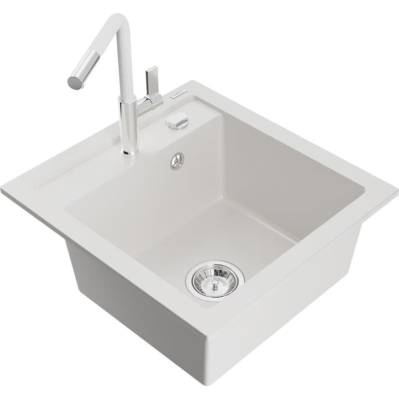 MEXEN/S MEXEN/S - Vito granitový drez 1-miska vrátane batérie Flora, biela 6503-20-670401-02