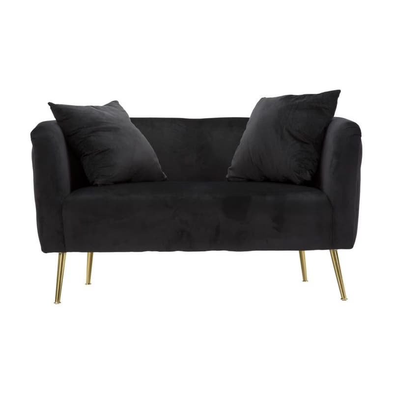 Estila Art deco obdĺžniková prešívaná čalúnená dvojmiestna zamatová čierna sedačka Zeran so zlatými kovovými nožičkami 127 cm