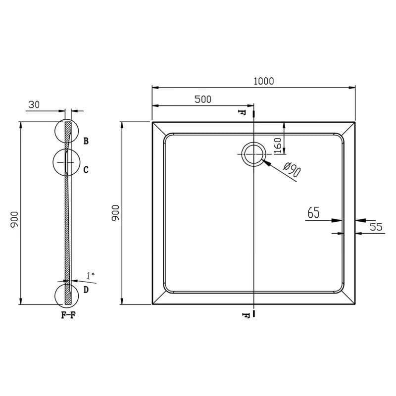 AQUALINE - TECMI sprchová vanička z liateho mramoru, obdĺžnik 100x90x3cm PQ10090 2