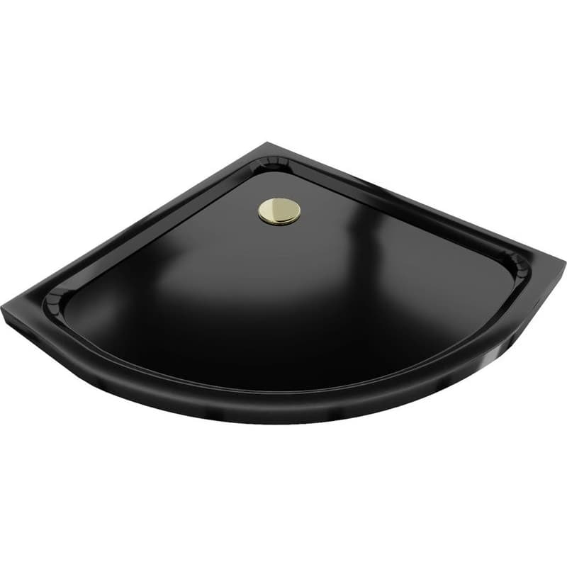 MEXEN/S - Flat sprchová vanička štvrťkruhová slim 90 x 90, černá + zlatý sifón 41709090G