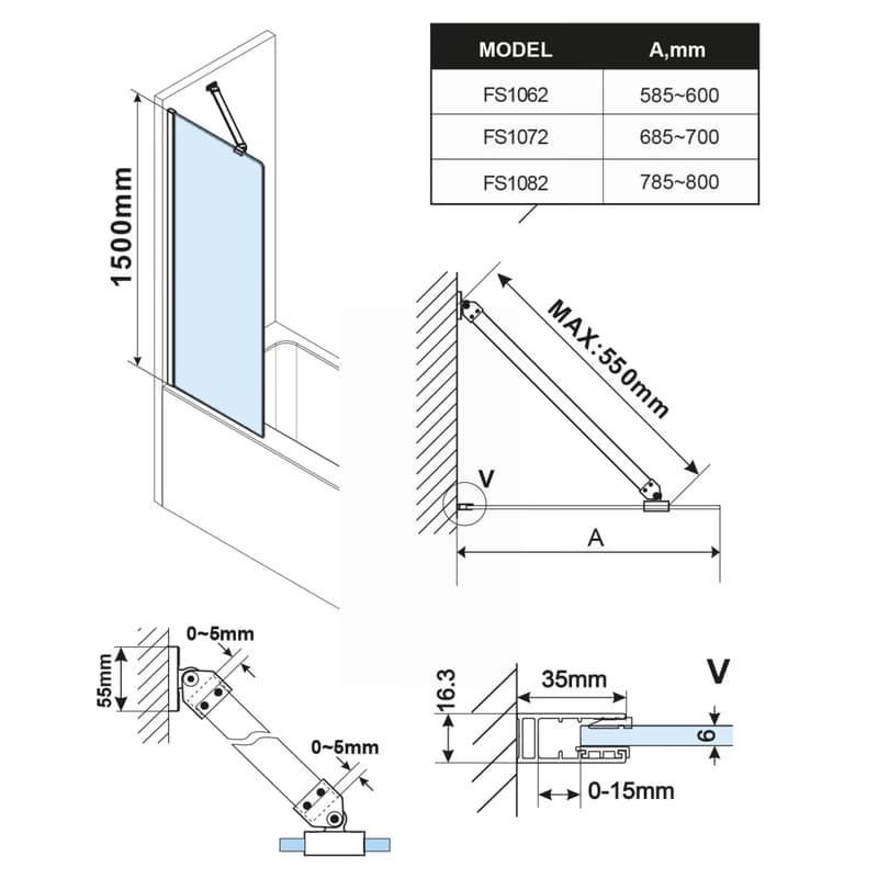 POLYSAN - FISA vaňová zástena 800x1500, chrom, číre sklo FS1082-C 2