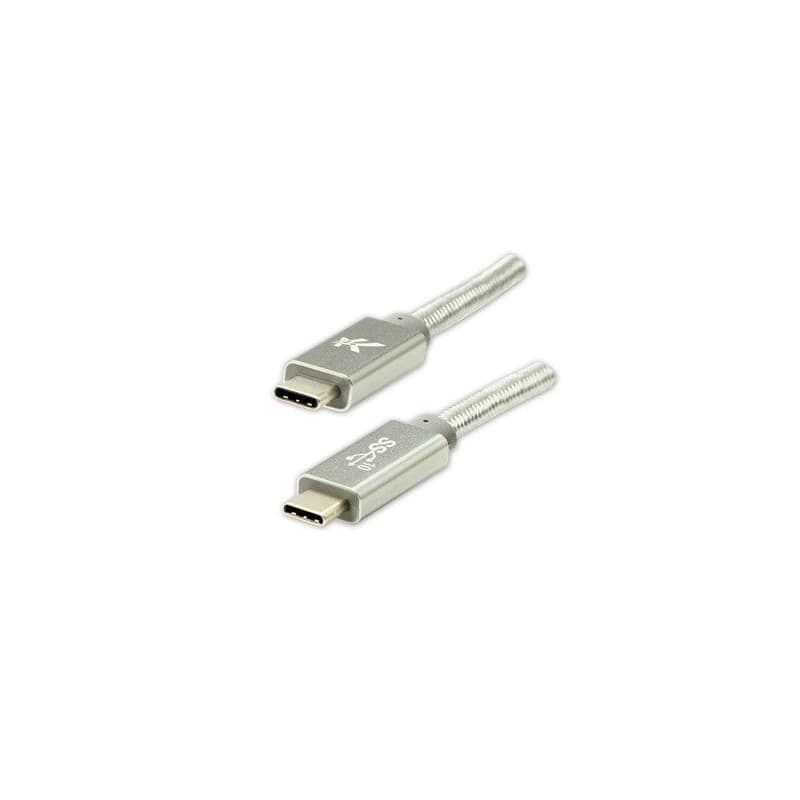 Logo USB kábel (3.2 gen 2), USB C samec - USB C samec, 1m, Power Delivery 100W, 10 Gb/s, 20V/5A, striebra, box, nylonové opleten
